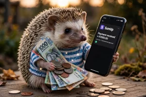 mEmmi tutkii turkoosia tuhannen euron ökypaperia kimaltavan käsilaukkunsa vieressä